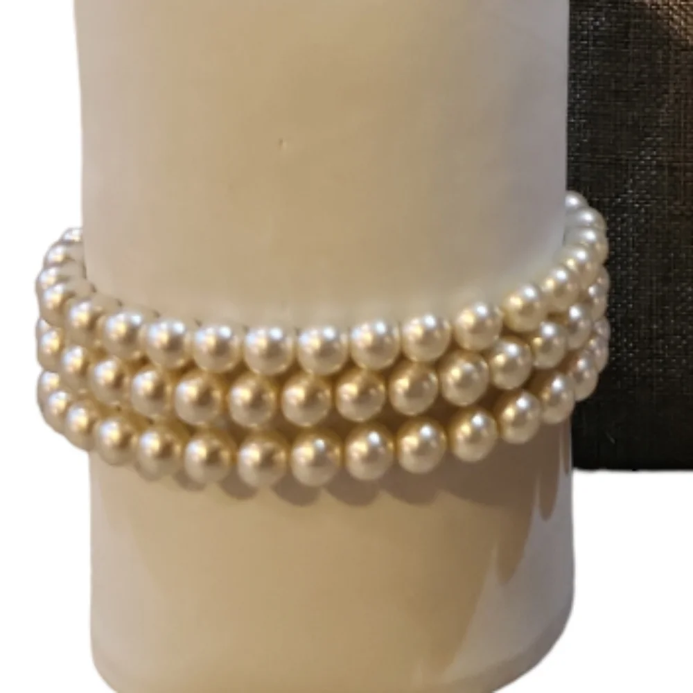 BUNDLE PEARL GLAM LAYERED SET & NECKLACE  AND STRETCH BRACELETTE - Picture 3 of 3